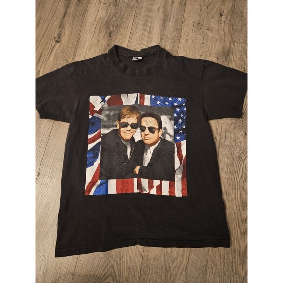 Vintage 1995  Elton John Billy Joel Tour TShirt LARGE Black Single Stitch USA - Picture 1 of 9